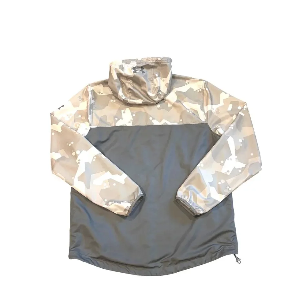 Under Armour Windbreaker Mens Med Gray Camo Hooded Pullover 1/4 Zip Lightweight
